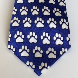 Wild Ties Navy & White Paw Print 100% Silk Tie
